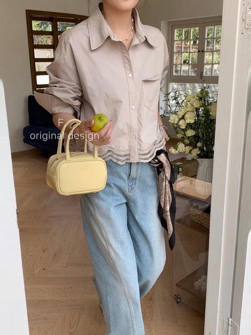 Casual Collar Down Crop Shirts